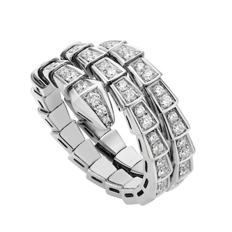 Bvlgari Jewelry 18k White Gold Serpenti Viper 2 Row 1.22cttw Full Pave Diamond Ring - Size Medium Bvlgari Jewelry 18k White Gold Serpenti Viper 2 Row 1.22cttw Full Pave Diamond Ring - Size Medium