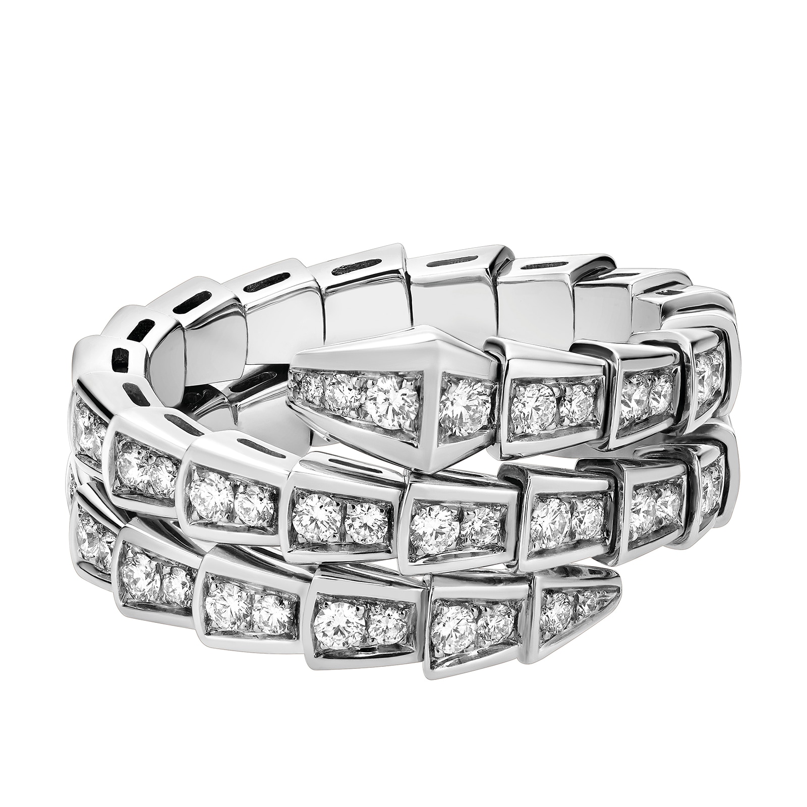 Bvlgari Jewelry 18k White Gold Serpenti Viper 2 Row 1.22cttw Full Pave Diamond Ring - Size Medium