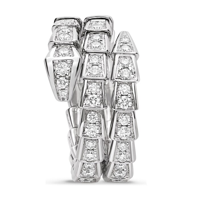 Bvlgari Jewelry 18k White Gold Serpenti Viper 2 Row 1.22cttw Full Pave Diamond Ring - Size Medium