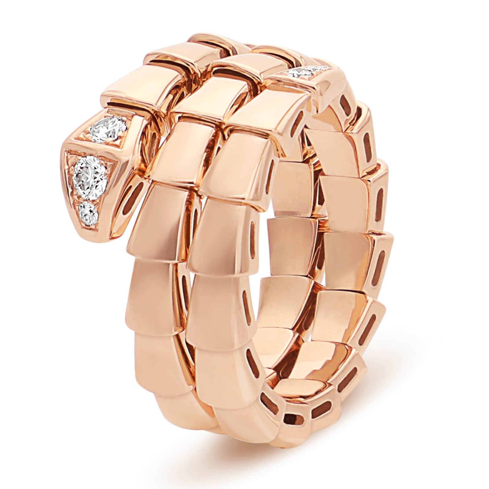 Bvlgari Jewelry 18k Rose Gold Serpenti Viper 2 Row 0.10cttw Full Pave Diamond Ring - Size Large