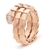 Bvlgari Jewelry 18k Rose Gold Serpenti Viper 2 Row 0.10cttw Full Pave Diamond Ring - Size Large
