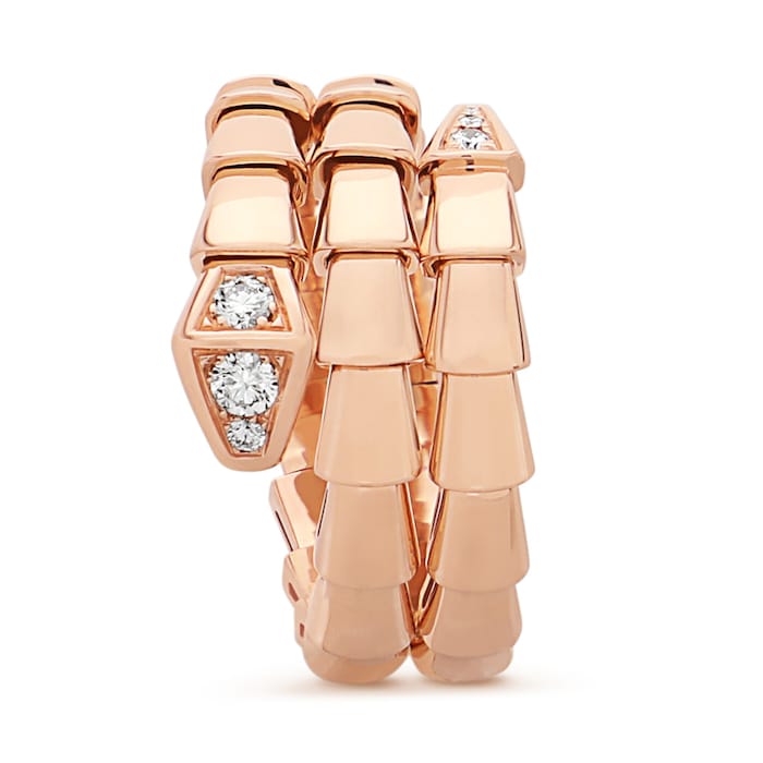 Bvlgari Jewelry 18k Rose Gold Serpenti Viper 2 Row 0.10cttw Full Pave Diamond Ring - Size Large