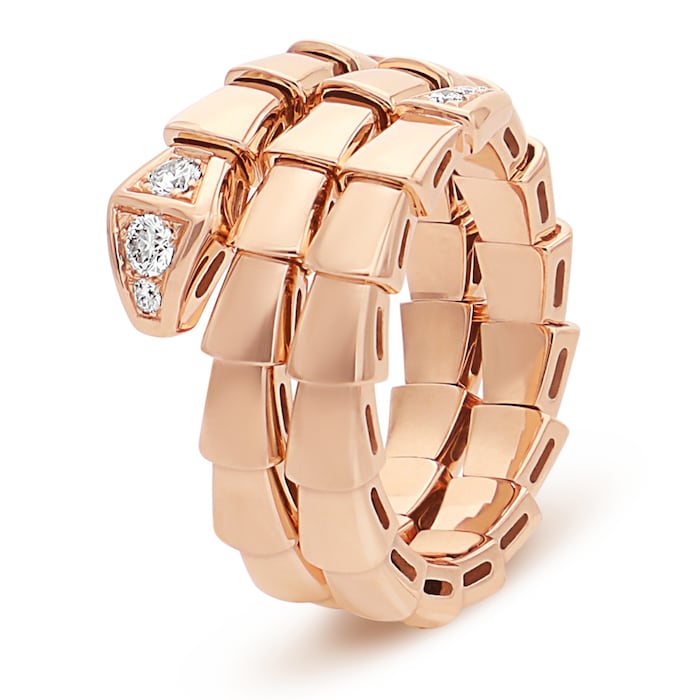 Bvlgari Jewelry 18k Rose Gold Serpenti Viper 2 Row 0.10cttw Full Pave Diamond Ring - Size Medium