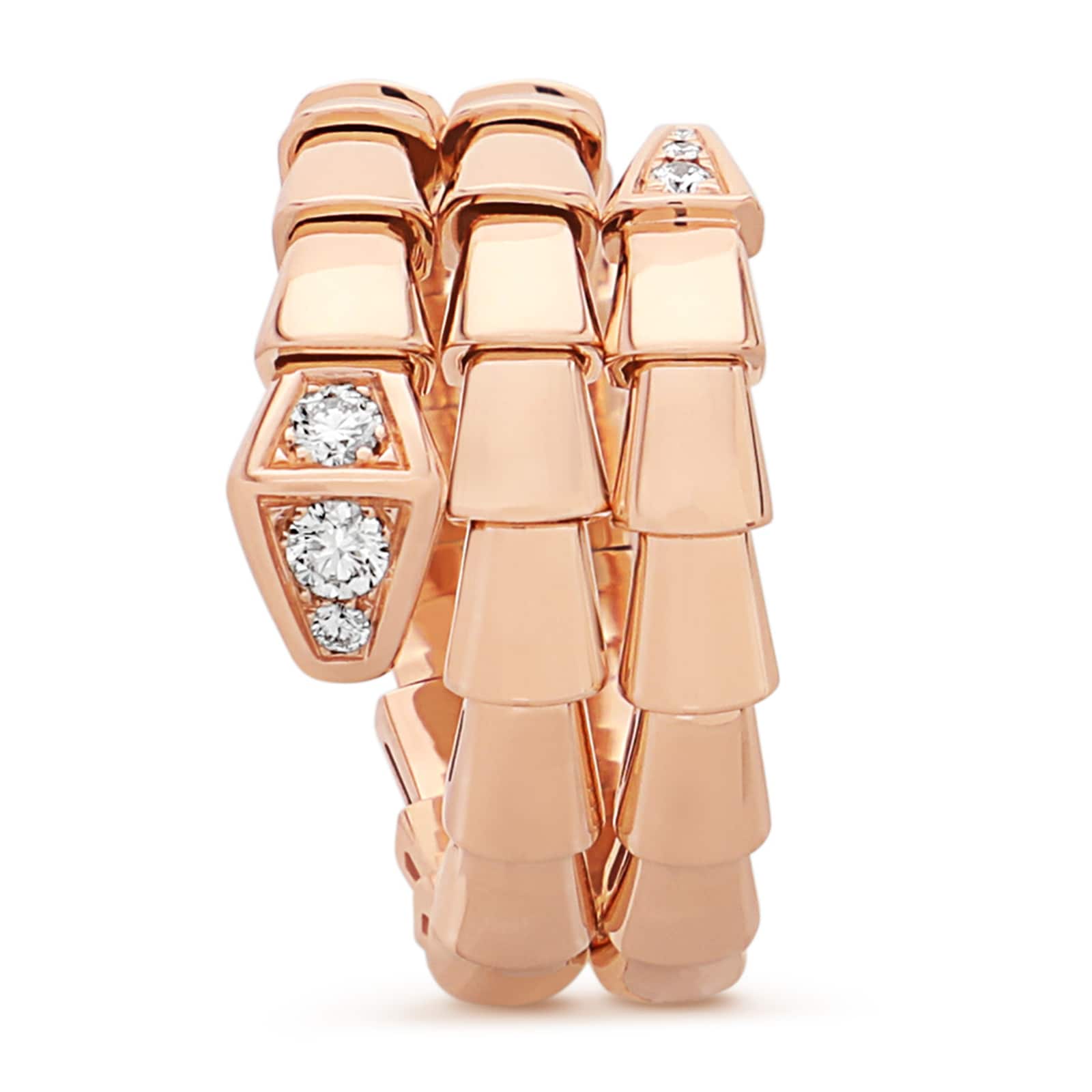 Bvlgari Jewelry 18k Rose Gold Serpenti Viper 2 Row 0.10cttw Full Pave Diamond Ring - Size Medium