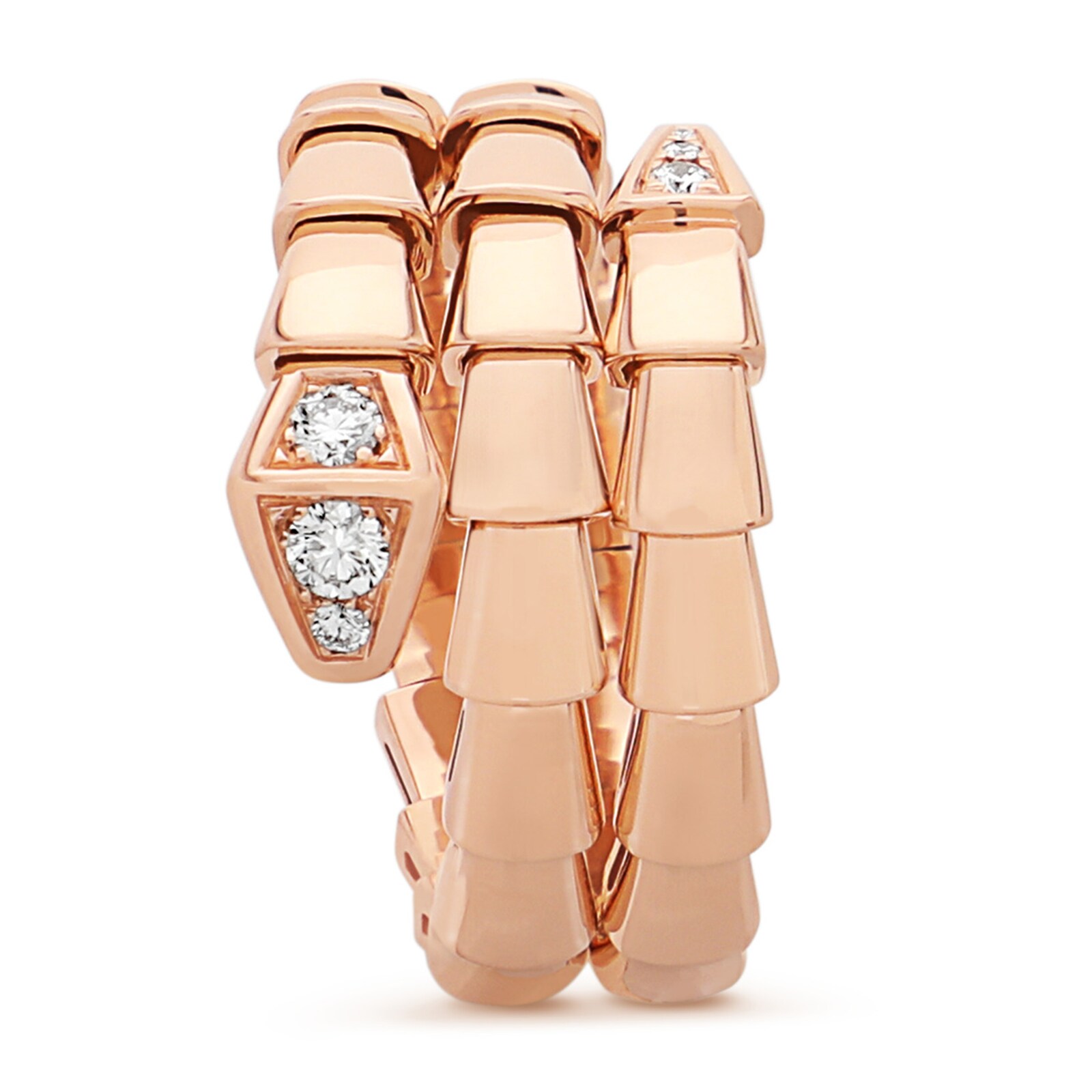 Bvlgari Jewelry 18k Rose Gold Serpenti Viper 2 Row 0.10cttw Full Pave Diamond Ring - Size Medium