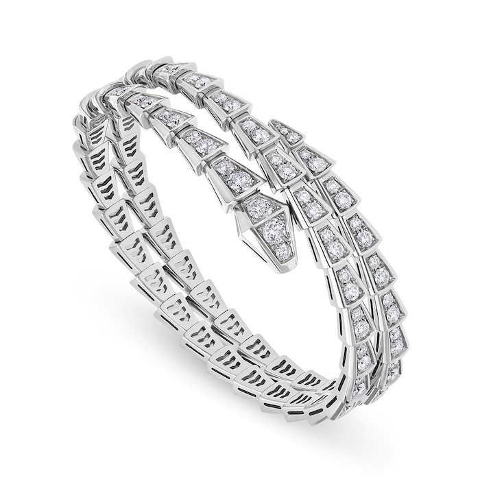 Bvlgari Jewelry 18k White Gold Serpenti Viper 2 Row 5.42cttw Full Pave Diamond Bracelet - Size Medium
