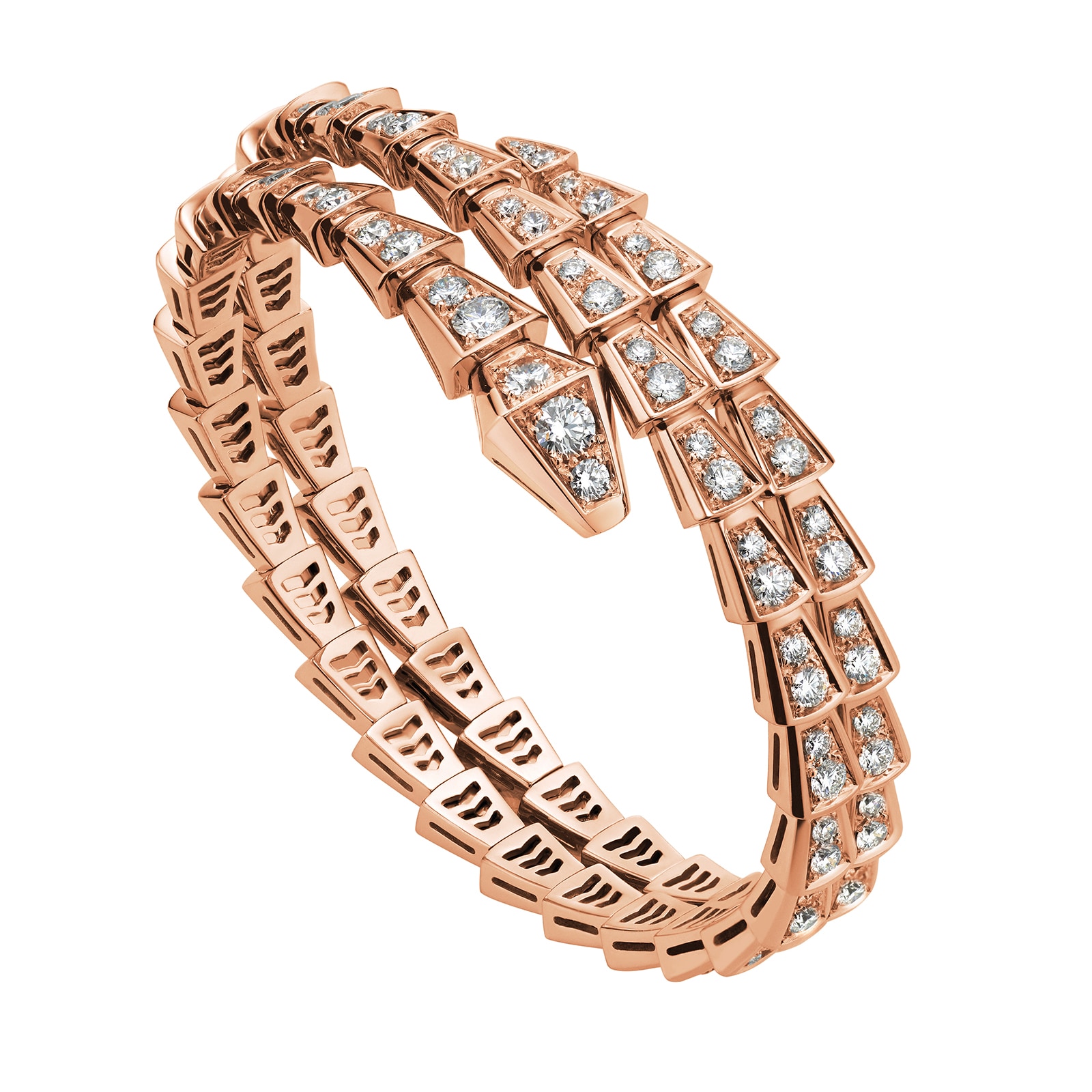 Bvlgari Jewelry 18k Rose Gold Serpenti Viper 2 Row 5.42cttw Full Pave Diamond Bracelet - Size Medium Bvlgari Jewelry 18k Rose Gold Serpenti Viper 2 Row 5.42cttw Full Pave Diamond Bracelet - Size Medium