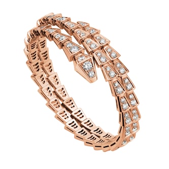 Bvlgari Jewelry 18k Rose Gold Serpenti Viper 2 Row 5.42cttw Full Pave Diamond Bracelet - Size Medium