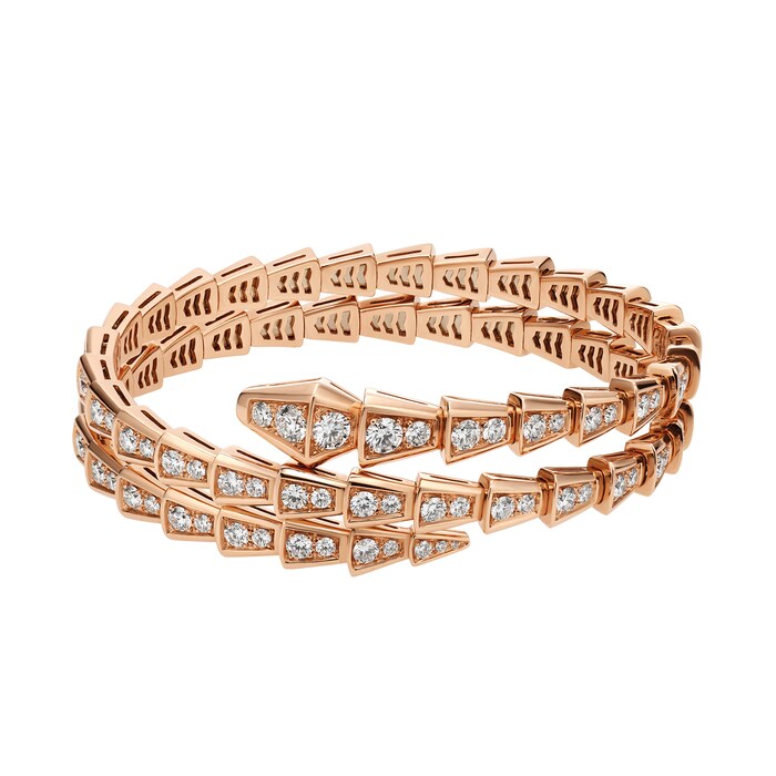 Bvlgari Jewelry 18k Rose Gold Serpenti Viper 2 Row 5.42cttw Full Pave Diamond Bracelet - Size Medium