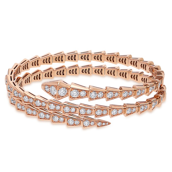 Bvlgari Jewelry 18k Rose Gold Serpenti Viper 2 Row 5.42cttw Full Pave Diamond Bracelet - Size Medium