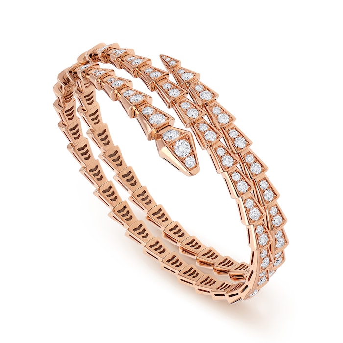 Bvlgari Jewelry 18k Rose Gold Serpenti Viper 2 Row 5.42cttw Full Pave Diamond Bracelet - Size Medium