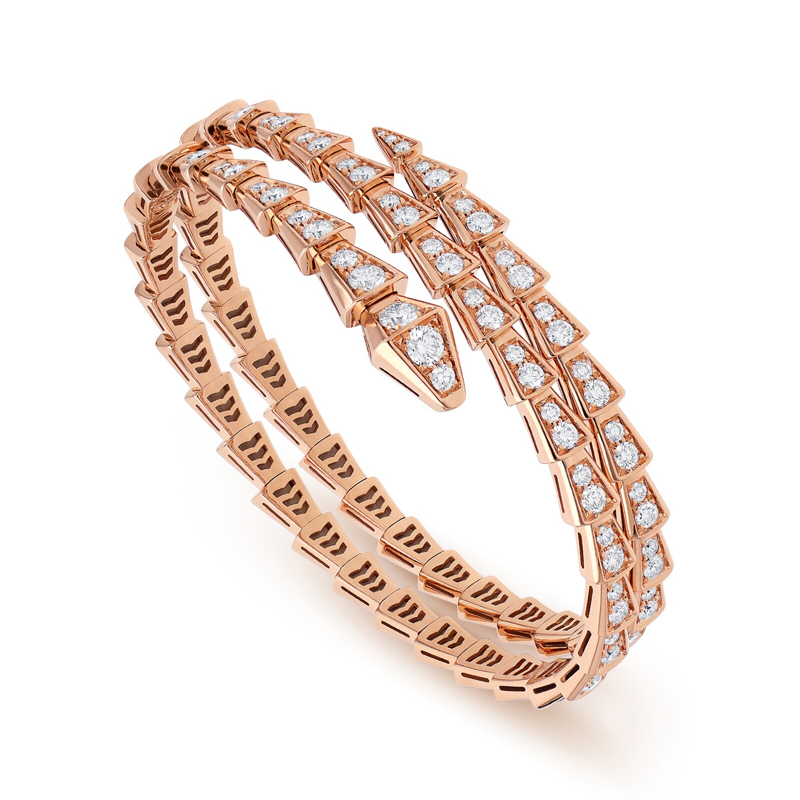 Bvlgari Jewelry 18k Rose Gold Serpenti Viper 2 Row 5.42cttw Full Pave Diamond Bracelet - Size Medium