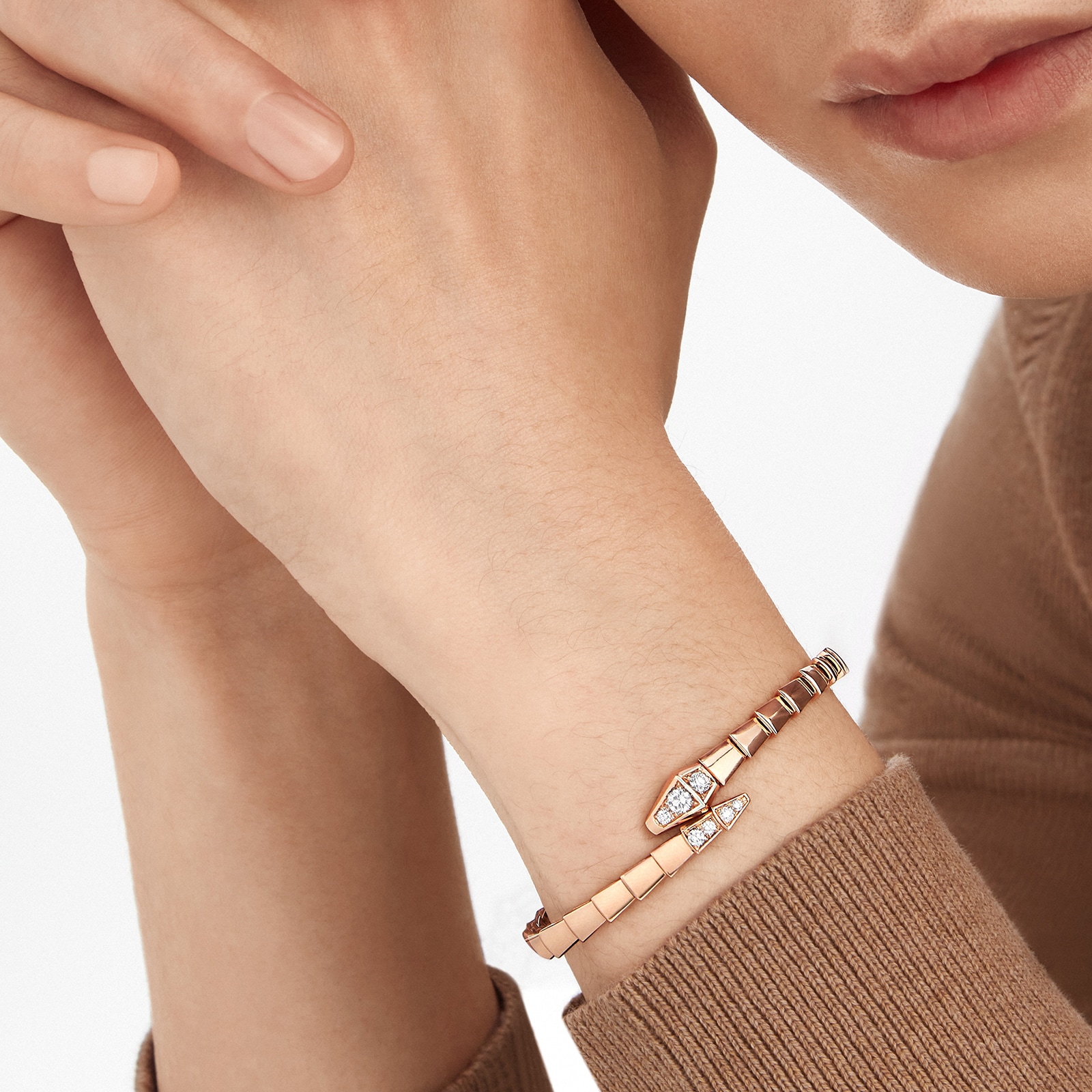 Bvlgari Jewelry 18k Rose Gold Serpenti Viper 0.47cttw Diamond Bracelet - Size Medium