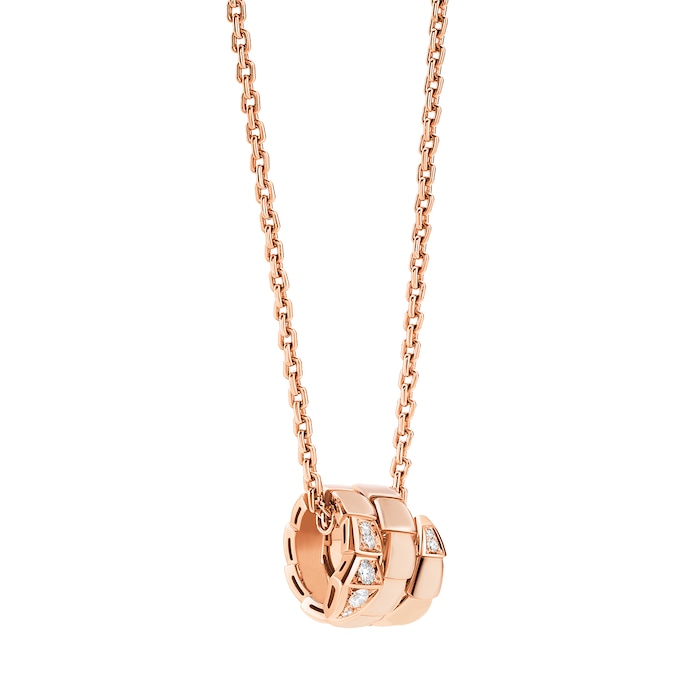 Bvlgari Jewelry 18k Rose Gold Serpenti Viper 2 Row 0.13cttw Pave Diamond Necklace - 16-17 Inch
