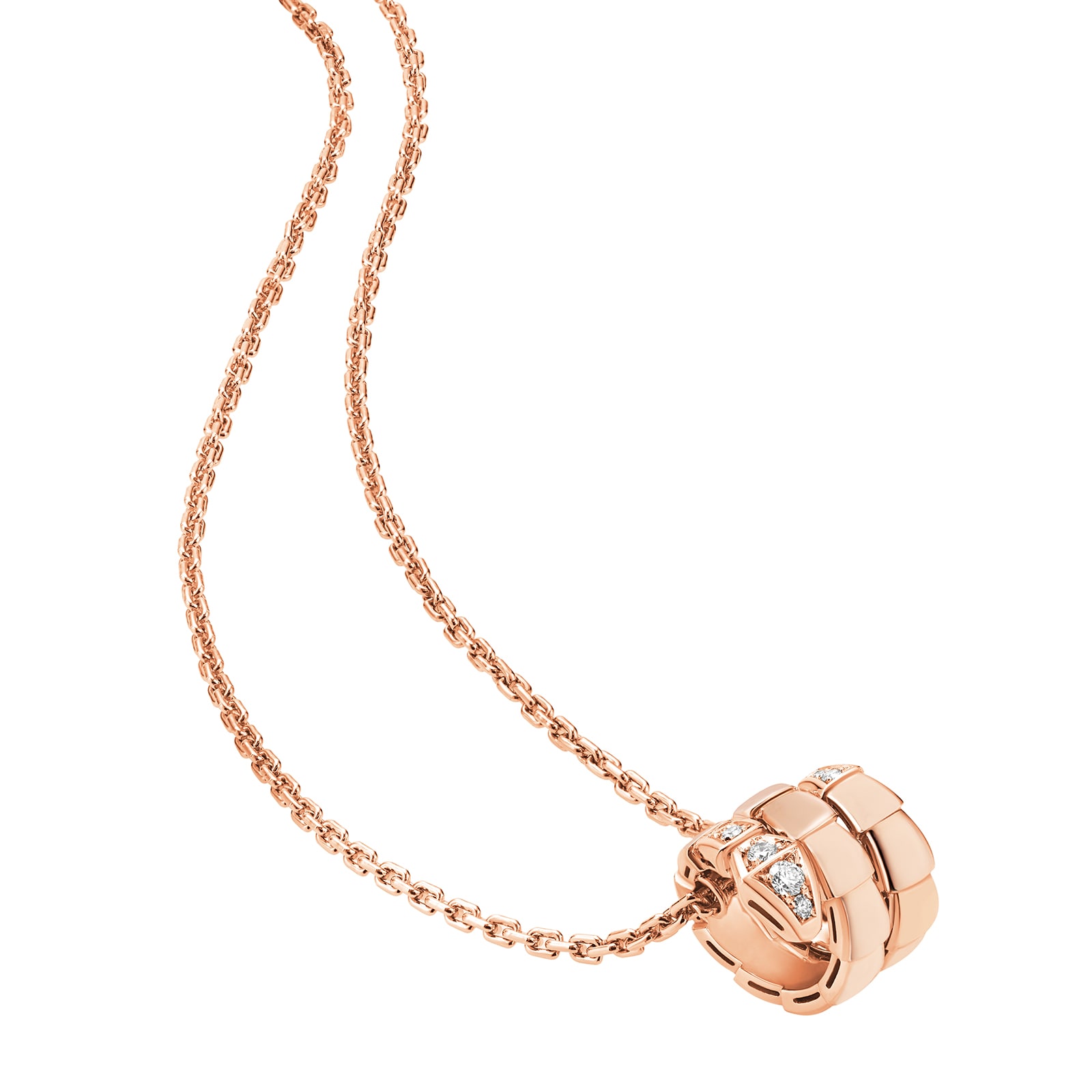 Bvlgari Jewelry 18k Rose Gold Serpenti Viper 2 Row 0.13cttw Pave Diamond Necklace - 16-17 Inch
