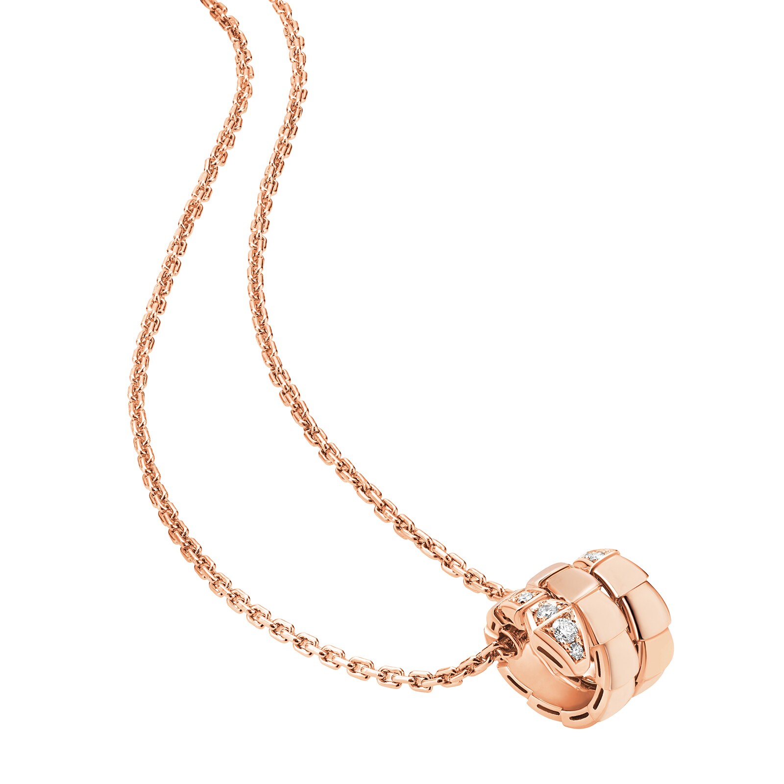 Bvlgari Jewelry 18k Rose Gold Serpenti Viper 2 Row 0.13cttw Pave Diamond Necklace - 16-17 Inch