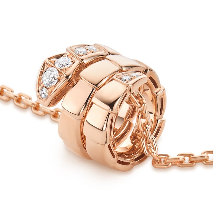 Bvlgari Jewelry 18k Rose Gold Serpenti Viper 2 Row 0.13cttw Pave Diamond Necklace - 16-17 Inch