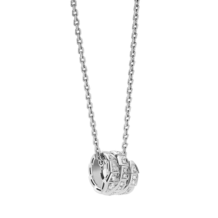 Bvlgari Jewelry 18k White Gold Serpenti Viper 2 Row 0.63cttw Full Pave Diamond Necklace - 16-17 Inch