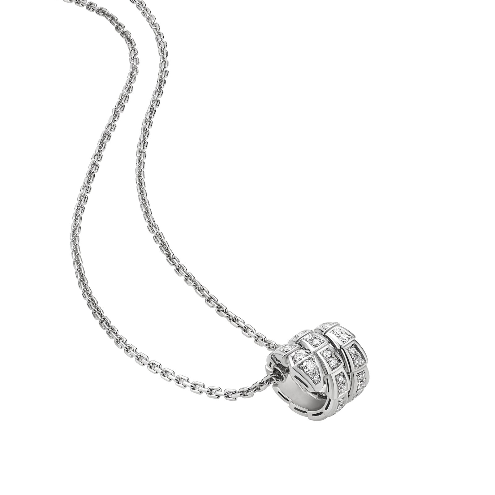 Bvlgari Jewelry 18k White Gold Serpenti Viper 2 Row 0.63cttw Full Pave Diamond Necklace - 16-17 Inch