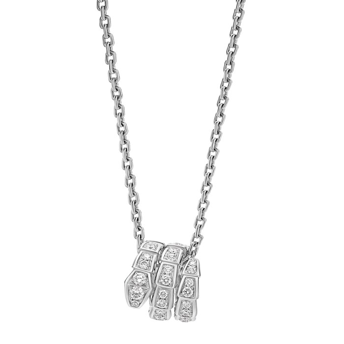 Bvlgari Jewelry 18k White Gold Serpenti Viper 2 Row 0.63cttw Full Pave Diamond Necklace - 16-17 Inch