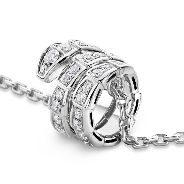 Bvlgari Jewelry 18k White Gold Serpenti Viper 2 Row 0.63cttw Full Pave Diamond Necklace - 16-17 Inch