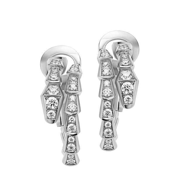 Bvlgari Jewelry 18k White Gold Serpenti Viper 0.75cttw Diamond Hoop Earrings