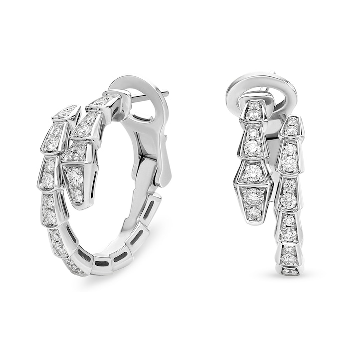 Bvlgari Jewelry 18k White Gold Serpenti Viper 0.75cttw Diamond Hoop Earrings