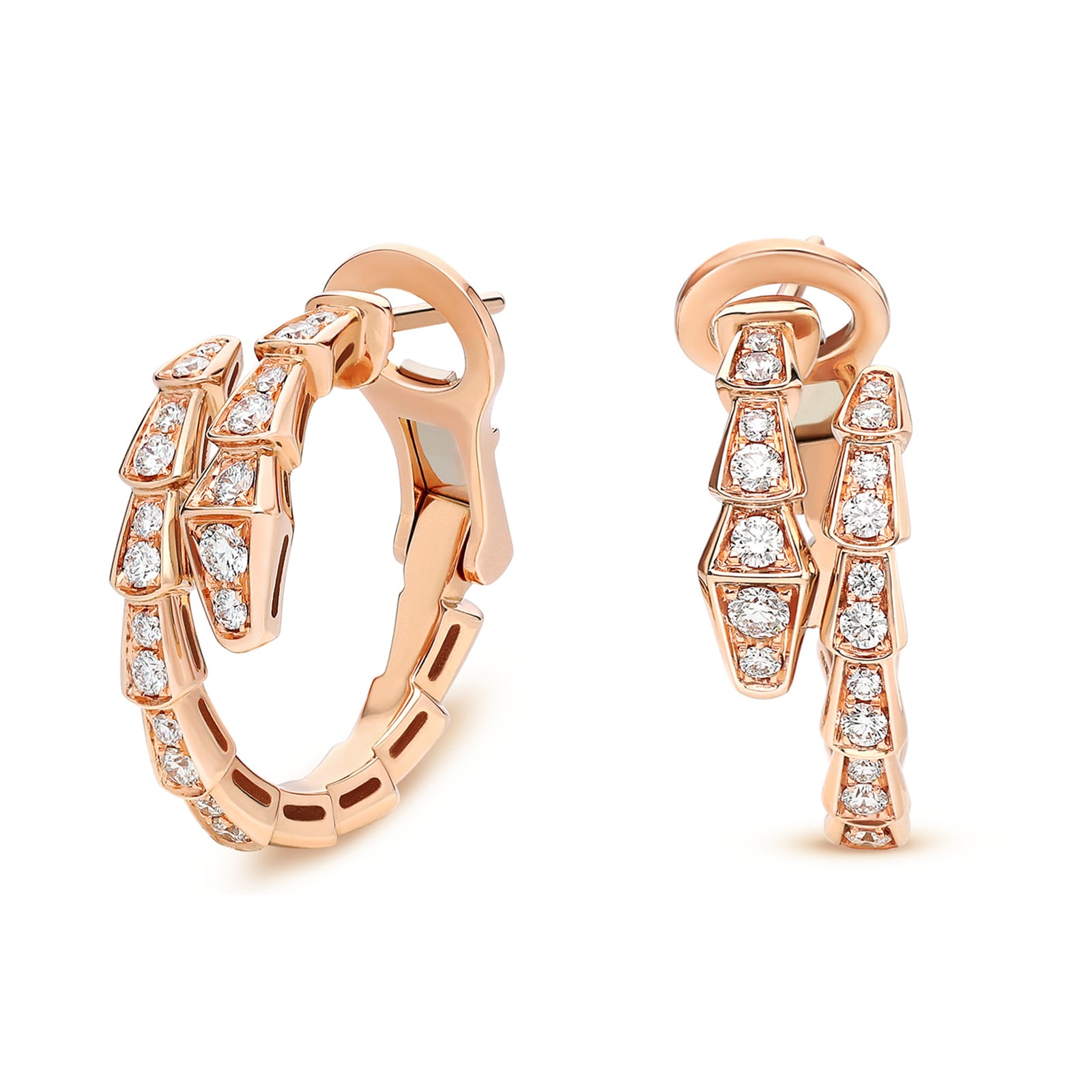 Bvlgari Jewelry 18k Rose Gold Serpenti Viper 0.75cttw Diamond Hoop Earrings