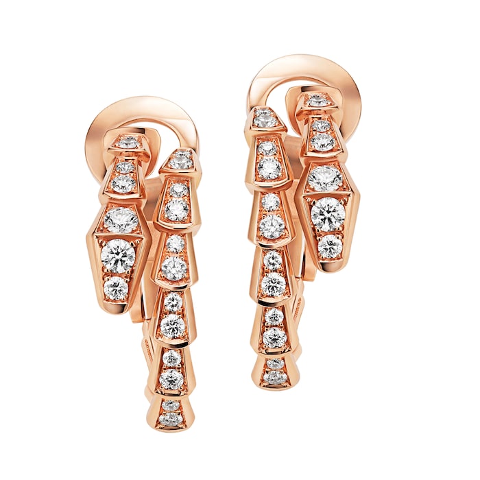 Bvlgari Jewelry 18k Rose Gold Serpenti Viper  Diamond Hoop Earrings  358361 | Mayors