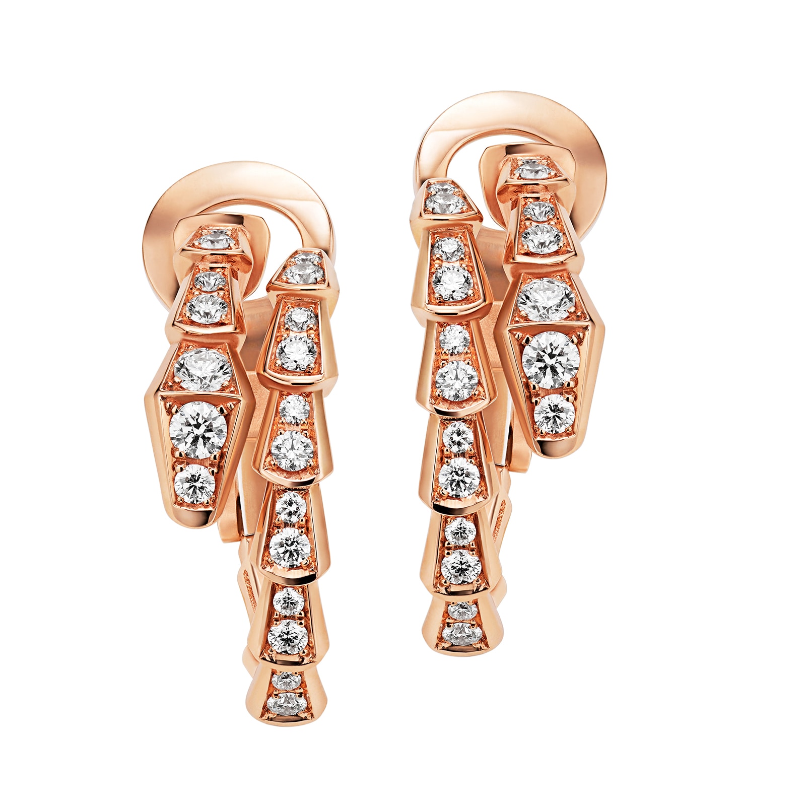 Bvlgari Jewelry 18k Rose Gold Serpenti Viper 0.75cttw Diamond Hoop Earrings