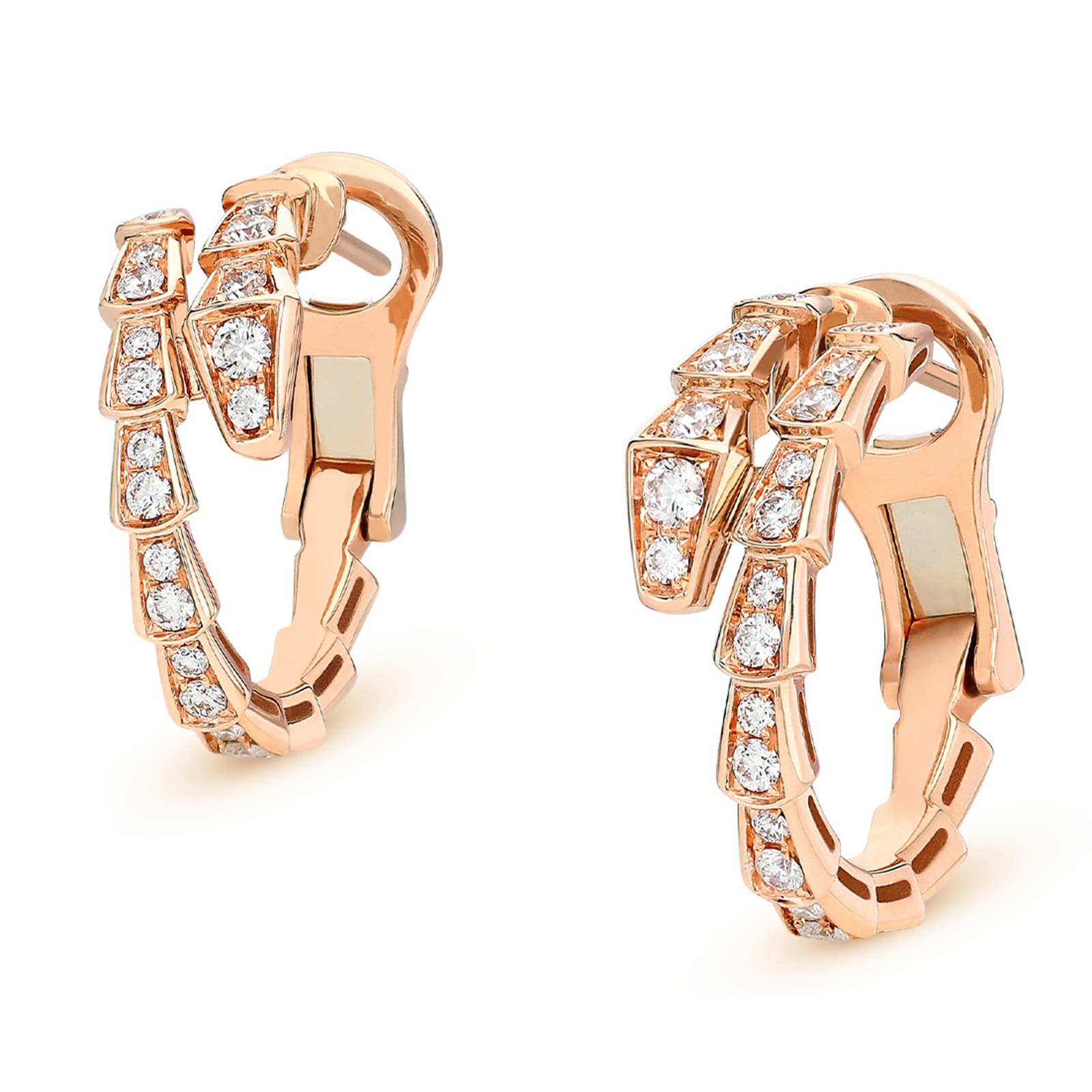 Bvlgari Jewelry 18k Rose Gold Serpenti Viper 0.75cttw Diamond Hoop Earrings
