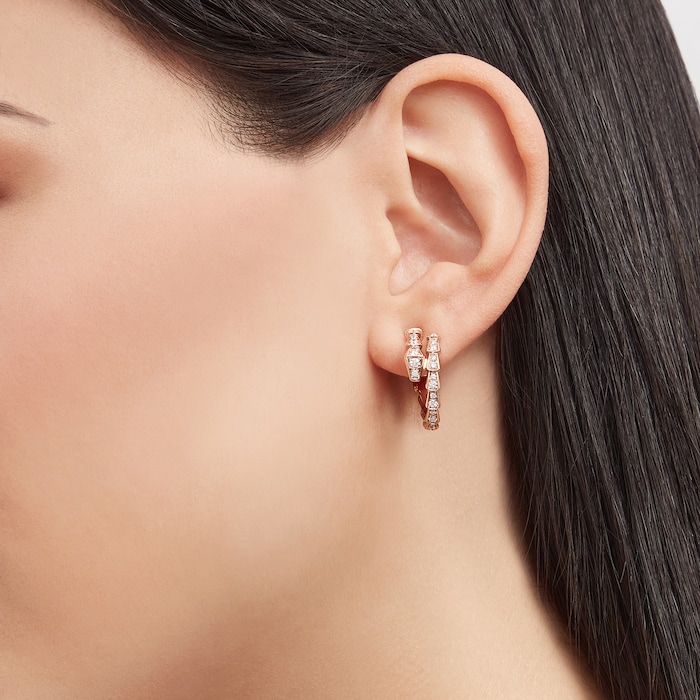 Bvlgari Jewelry 18k Rose Gold Serpenti Viper 0.75cttw Diamond Hoop Earrings