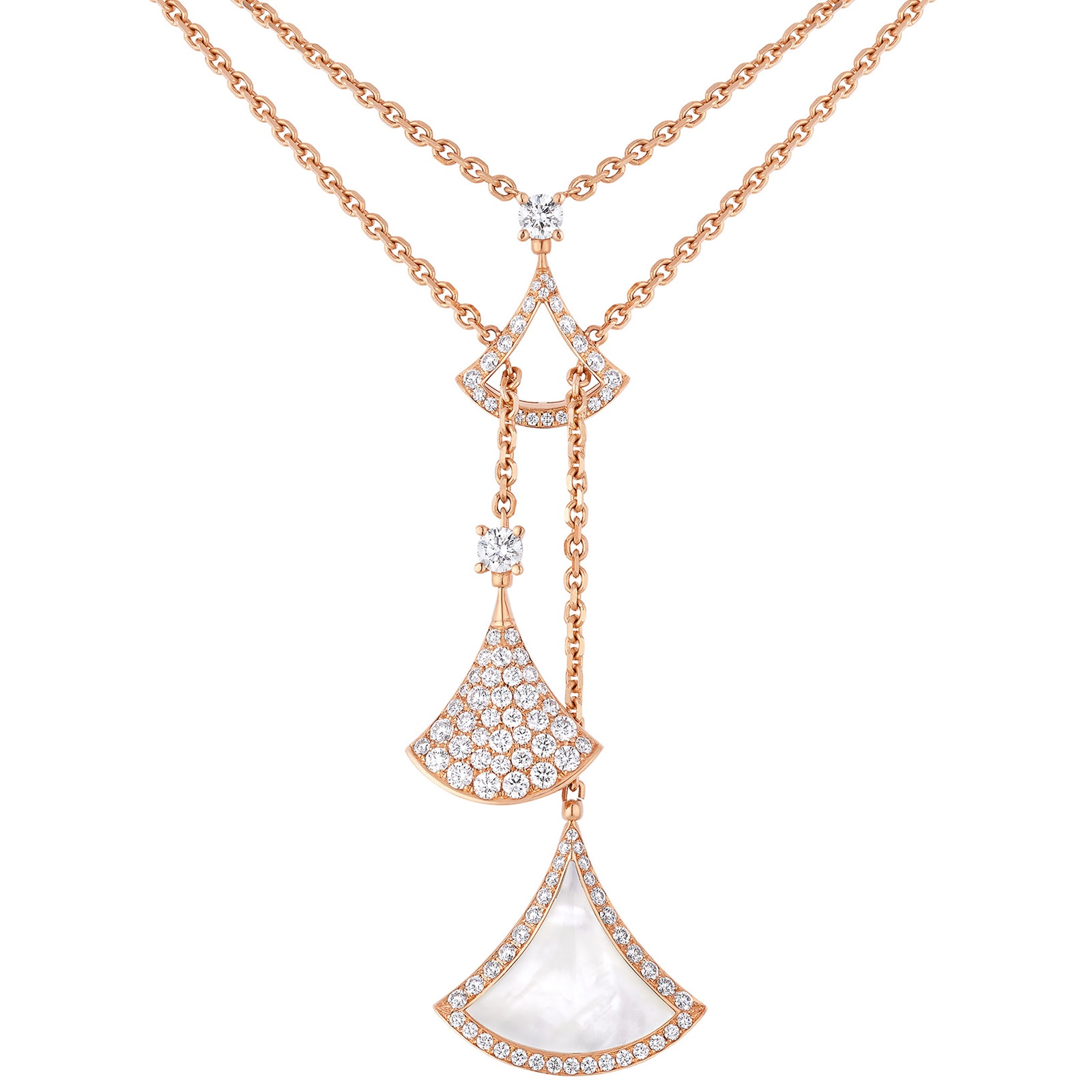 Bvlgari Jewelry 18K Rose Gold Divas Dream Diamond & Mother Of Pearl Fan Motif Necklace