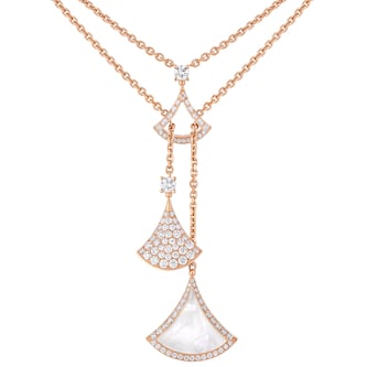 Bvlgari Jewelry 18K Rose Gold Divas Dream Diamond & Mother Of Pearl Fan Motif Necklace