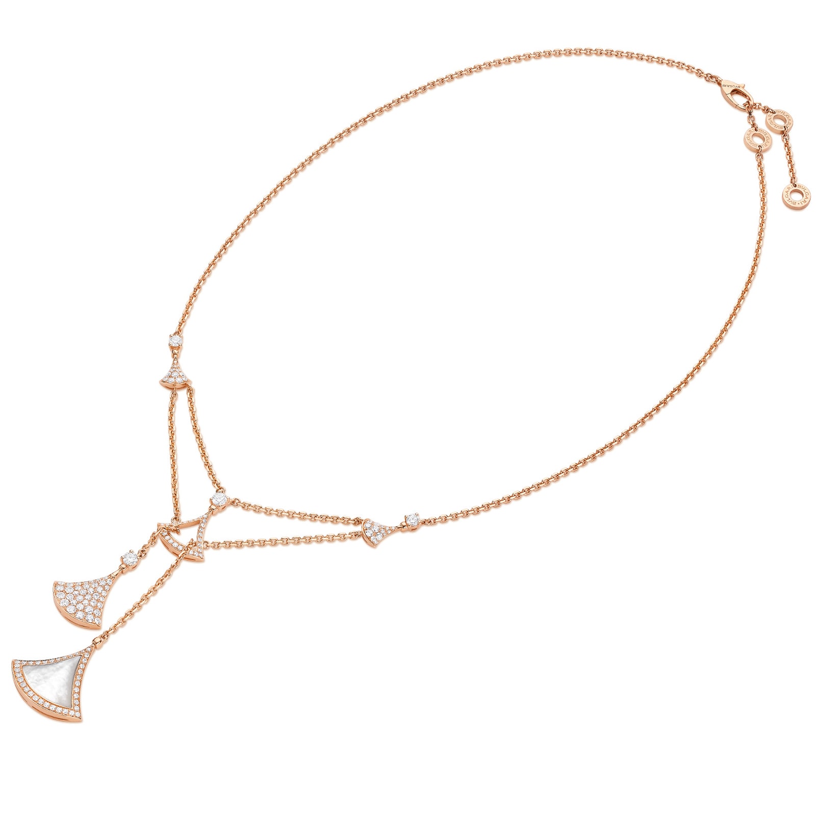 Bvlgari Jewelry 18K Rose Gold Divas Dream Diamond & Mother Of Pearl Fan Motif Necklace
