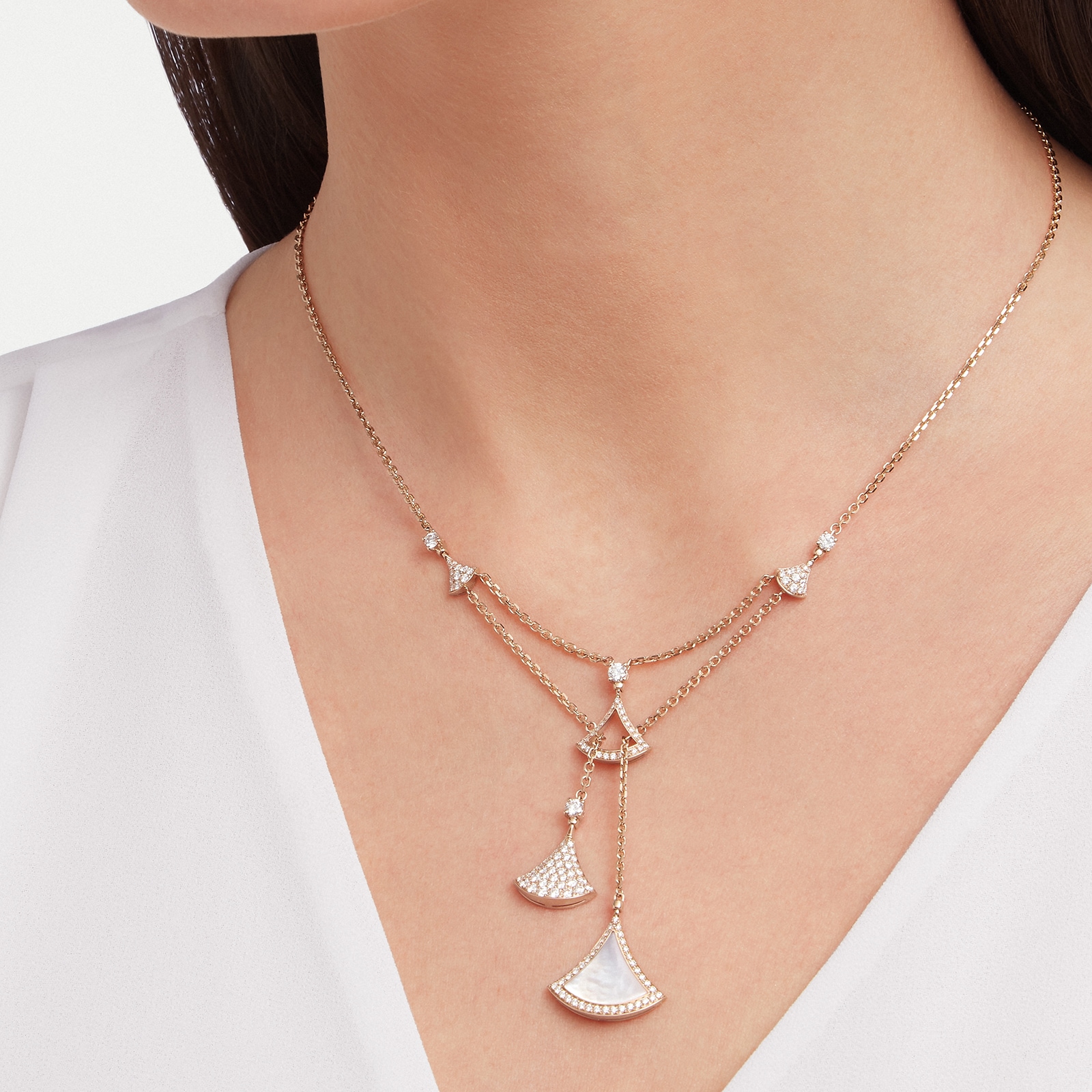 Bvlgari Jewelry 18K Rose Gold Divas Dream Diamond & Mother Of Pearl Fan Motif Necklace