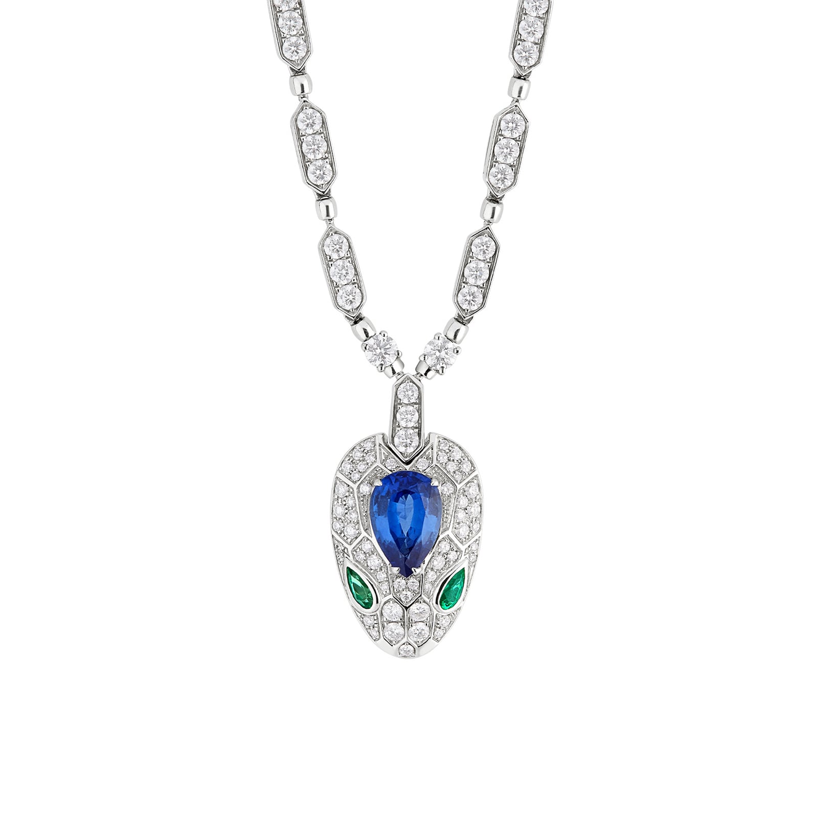 18k White Gold 4.59cttw Diamond And 1.48cttw Sapphire Serpenti Necklace