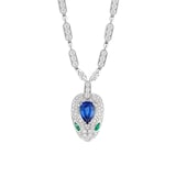 Bvlgari Jewelry 18k White Gold 4.59cttw Diamond and 1.48cttw Sapphire Serpenti Necklace
