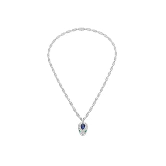 Bvlgari Jewelry 18k White Gold 4.59cttw Diamond and 1.48cttw Sapphire Serpenti Necklace