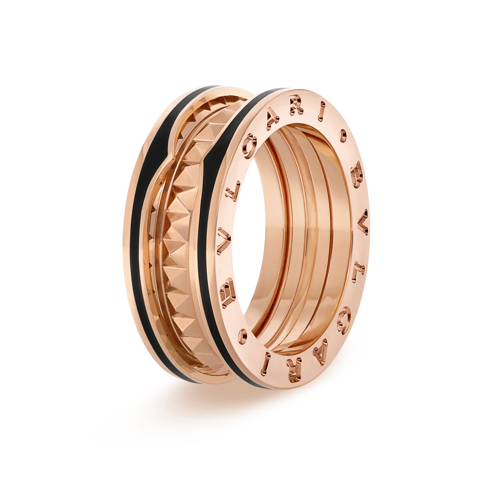 Bvlgari Jewelry 18k Rose Gold B.ZERO1 1 Band Black Ceramic Ring