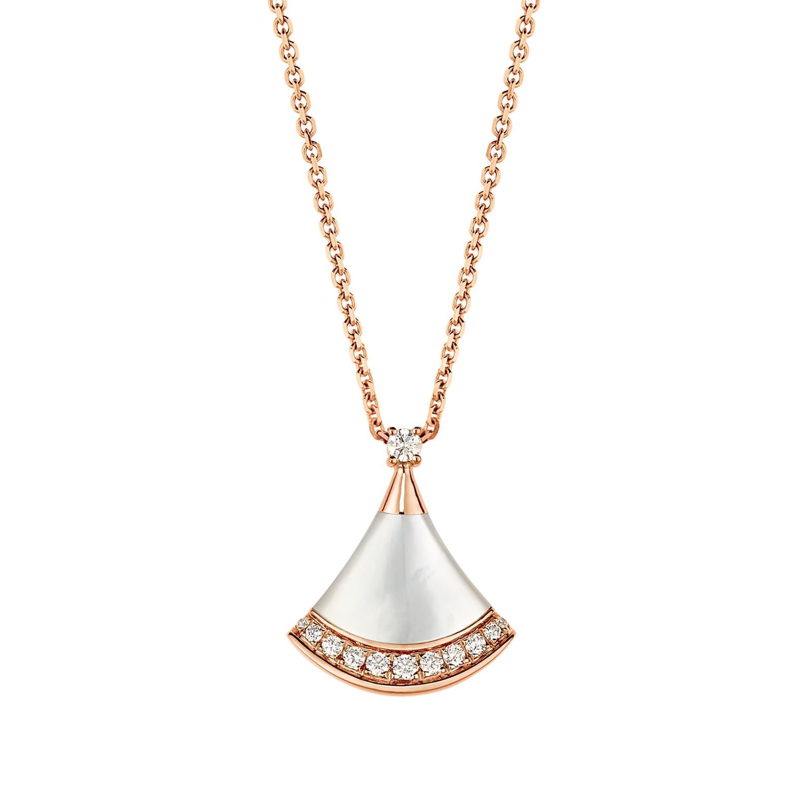 Bvlgari Jewelry 18k Rose Gold 0.13cttw Diamond and Mother of Pearl Divas' Dream Necklace 16-17"