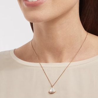 Bvlgari Jewelry 18k Rose Gold 0.13cttw Diamond and Mother of Pearl Divas' Dream Necklace 16-17"