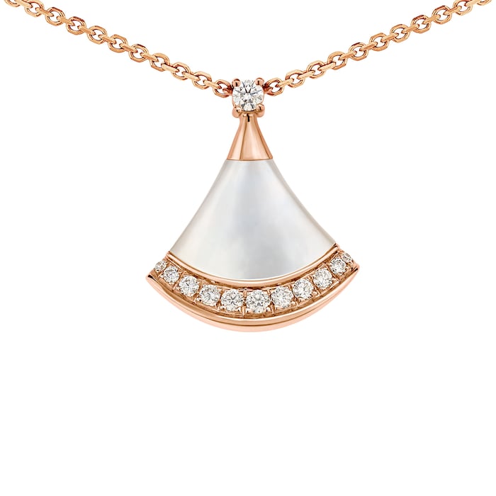 Bvlgari Jewelry 18k Rose Gold 0.13cttw Diamond and Mother of Pearl Divas' Dream Necklace 16-17"