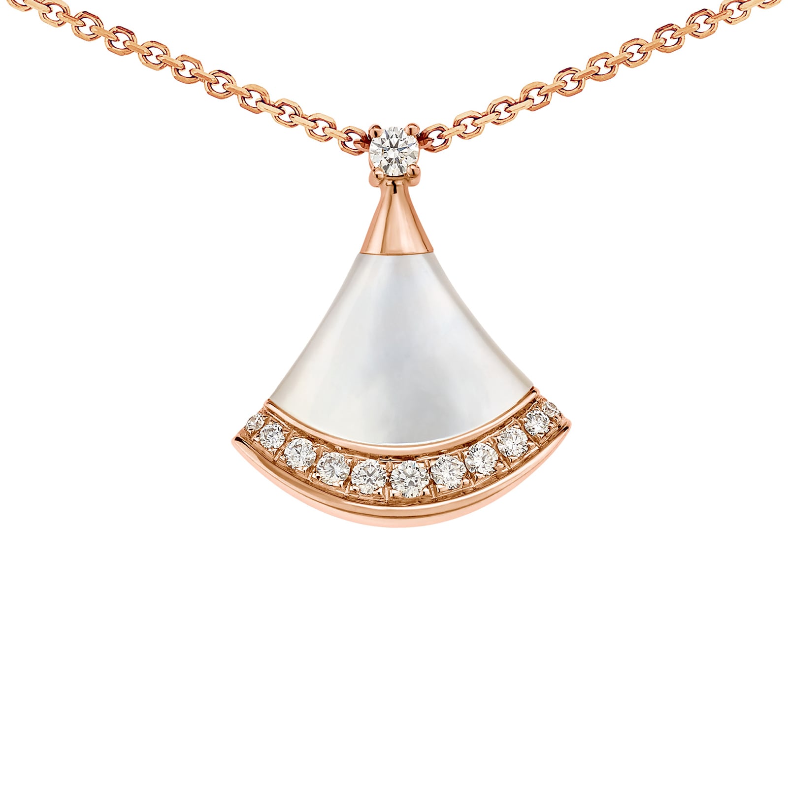 Bvlgari Jewelry 18k Rose Gold 0.13cttw Diamond and Mother of Pearl Divas' Dream Necklace 16-17"