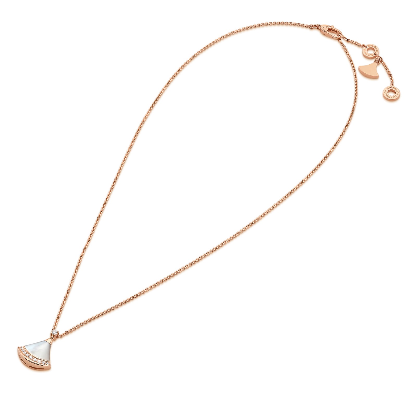Bvlgari Jewelry 18k Rose Gold 0.13cttw Diamond and Mother of Pearl Divas' Dream Necklace 16-17"