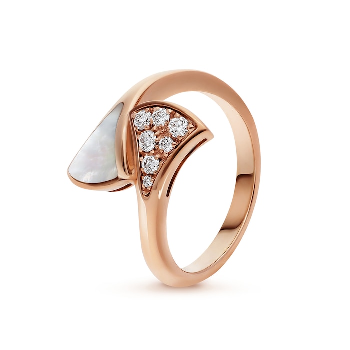 Bvlgari Jewelry 18k Rose Gold 0.08cttw Diamond and Mother of Pearl Divas' Dream Ring Size 6.25