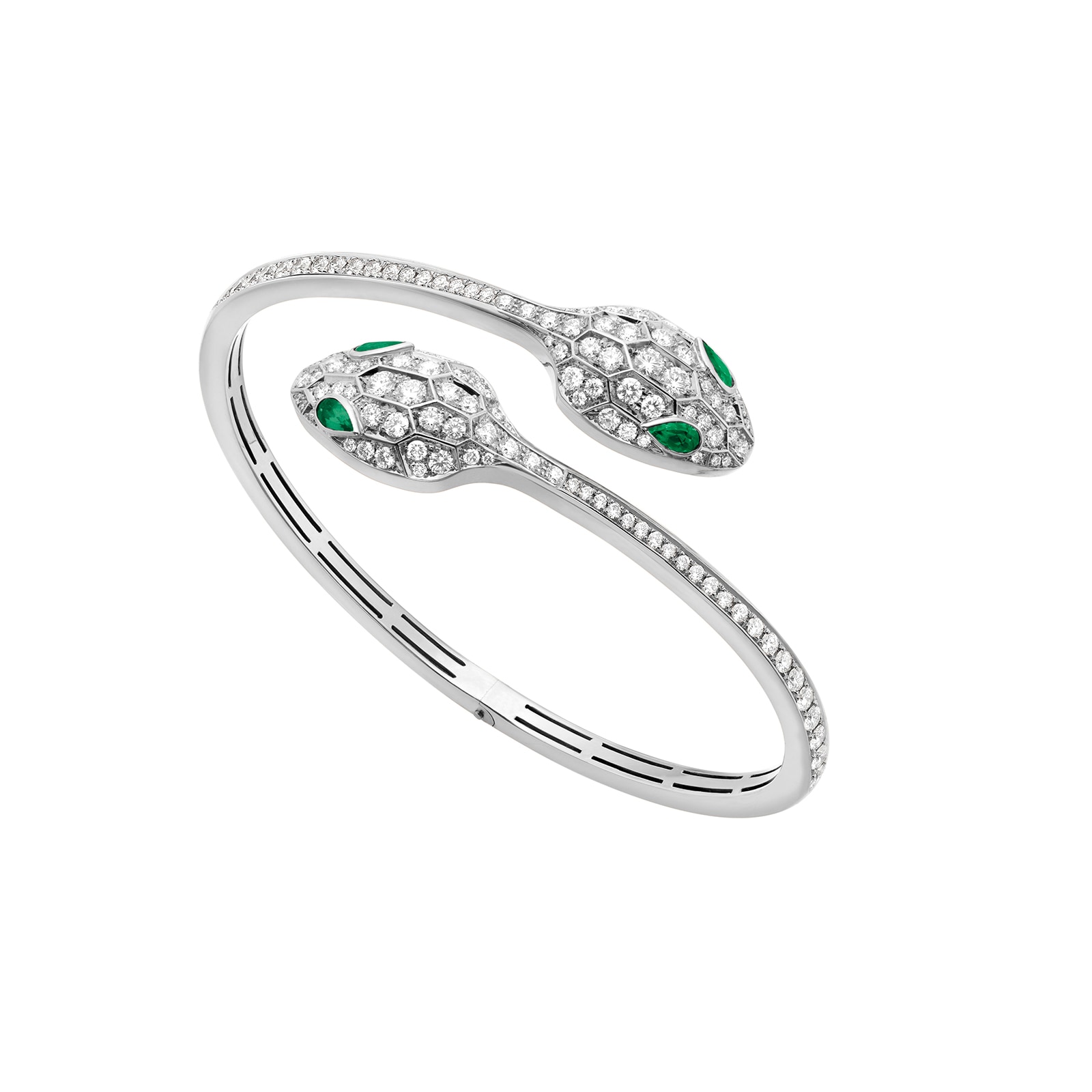 18k White Gold 1.72cttw Diamond And Emerald Serpenti Bracelet Size Medium