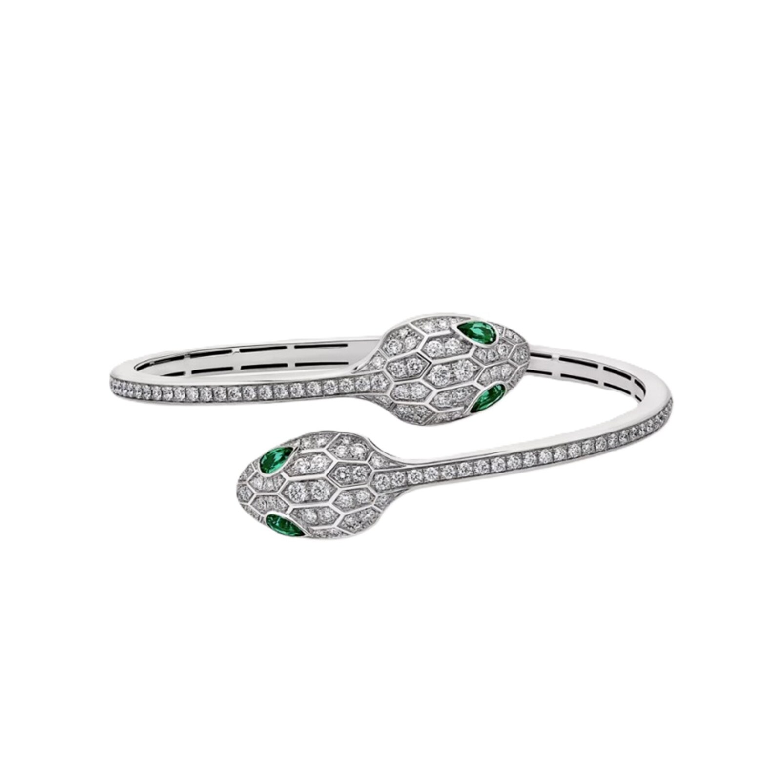 Bvlgari Jewelry 18k White Gold 1.72cttw Diamond and Emerald Serpenti Bracelet Size Medium