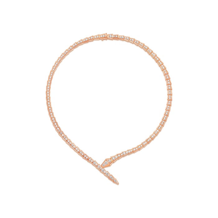 Bvlgari Jewelry 18k Rose Gold 5.66cttw Pave Diamond Serpenti Viper Necklace Size XL