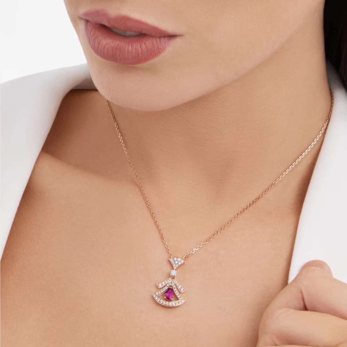 Rose gold DIVAS' DREAM Necklace with 1.01 ct Rubies,Pink Sapphires